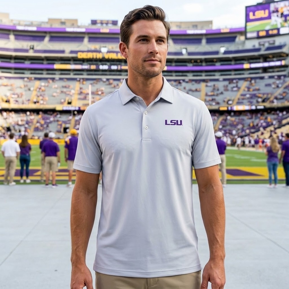 NEW Southern Tide LSU Polo Mens Large Gray Tide To Trail Performance Shirt